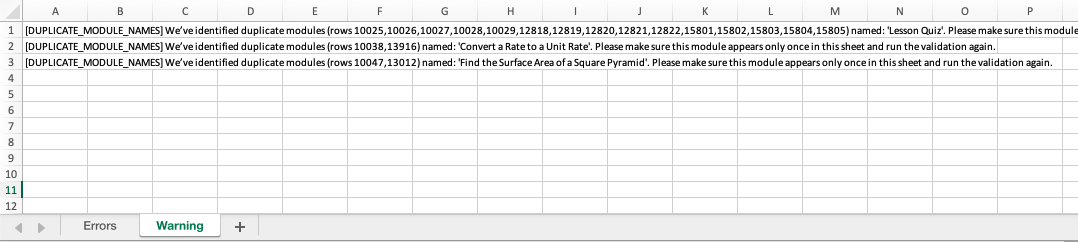 Example of a Content Inventory validation report